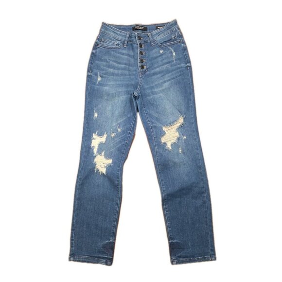 Judy Blue Boyfriend Fit Jeans Womens 5/27 Blue Distressed JB88526 Mid Rise - Picture 1 of 4